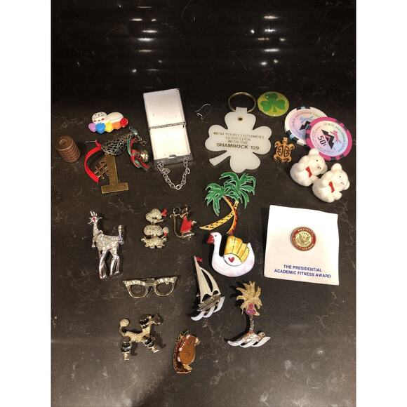 11 pc ASSORTED Stunning VINTAGE 80's Brooch Pin Lot + Ephemera Bundle Of Stuff - Picture 2 of 7